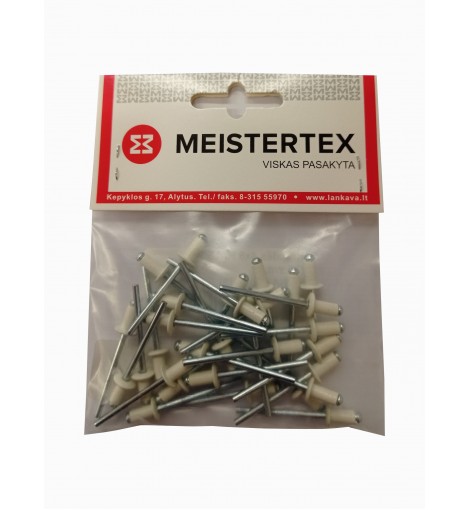 Kniedės 4 x 8 mm RAL9010, 30 vnt. Kniedės 4 x 8 mm RAL9010, 30 vnt.