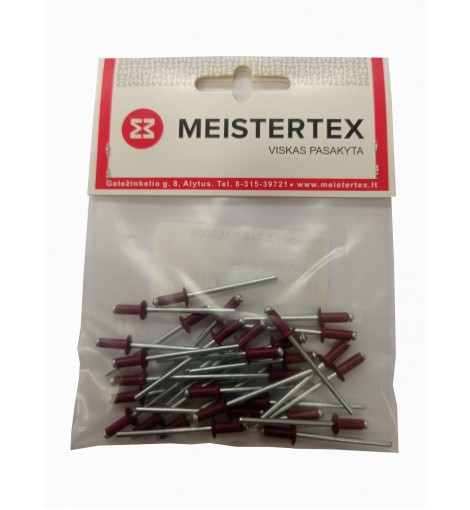 Kniedės 3,2 x 8 mm RAL3005, 30 vnt. Kniedės 3,2 x 8 mm RAL3005, 30 vnt.