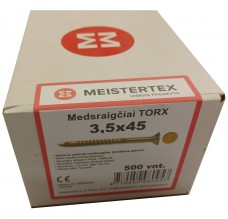 Medsraigčiai TORX 3,5 x 45 geltoni, įleidžiama galva 500 vnt. 