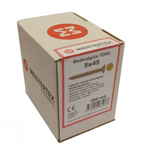 Medsraigčiai TORX 5 x 45 geltoni, įleidžiama galva, 200 vnt. Medsraigčiai TORX 5 x 45 geltoni, įleidžiama galva, 200 vnt.