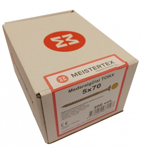 Medsraigčiai TORX 5 x 70 geltoni, įleidžiama galva, 200 vnt. Medsraigčiai TORX 5 x 70 geltoni, įleidžiama galva, 200 vnt.